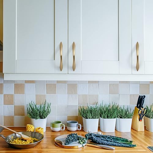 Miniatura 4 de Amerdeco ZH0048 - Paquete de 10 tiradores trenzados de oro cepillado de 3.75 pulgadas (3.780 in) con agujero central, arco de cocina, herrajes para