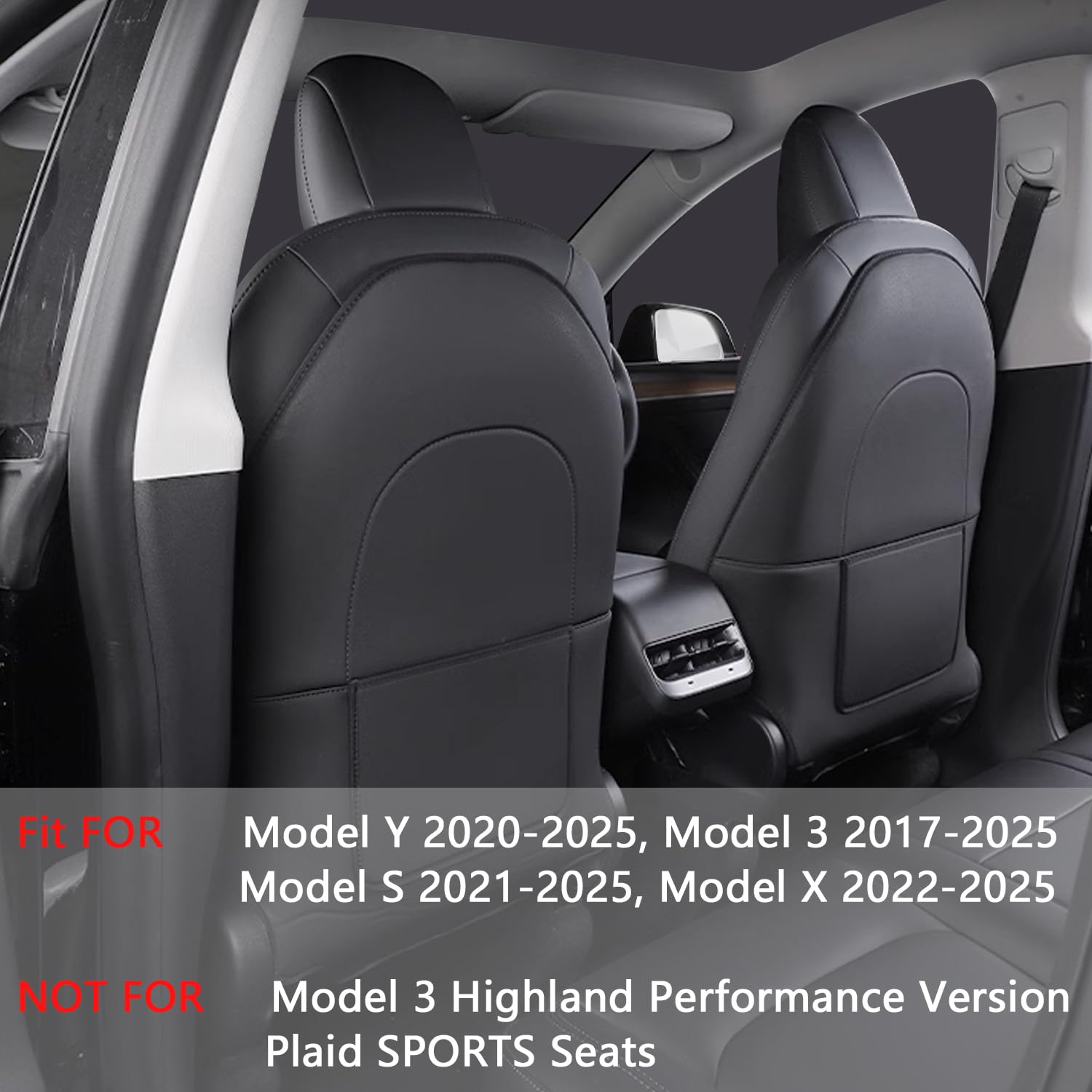TOPABYTE Protector de Respaldo de Cuero para Asiento para Tesla Model Y Model 3 Model S Model X Accesorios Alfombrillas para Asiento Trasero para Niños Funda para Asiento Trasero 2 Piezas