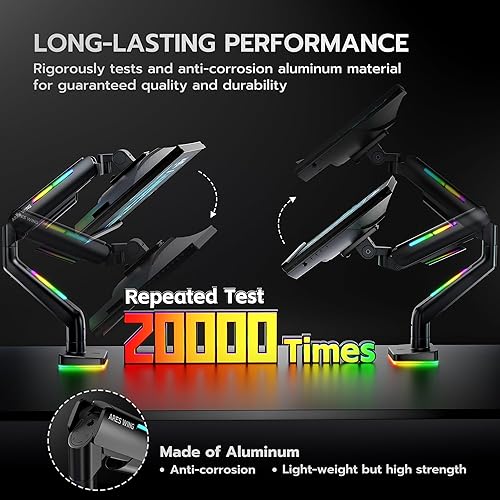 Miniatura 4 de Ultrawide Monitor arm for 17-49'' Heavy Duty Screen up to 44lbs, Gas Spring Single Monitor Arm with RGB Light, Adjustable Gaming Computer Monitor