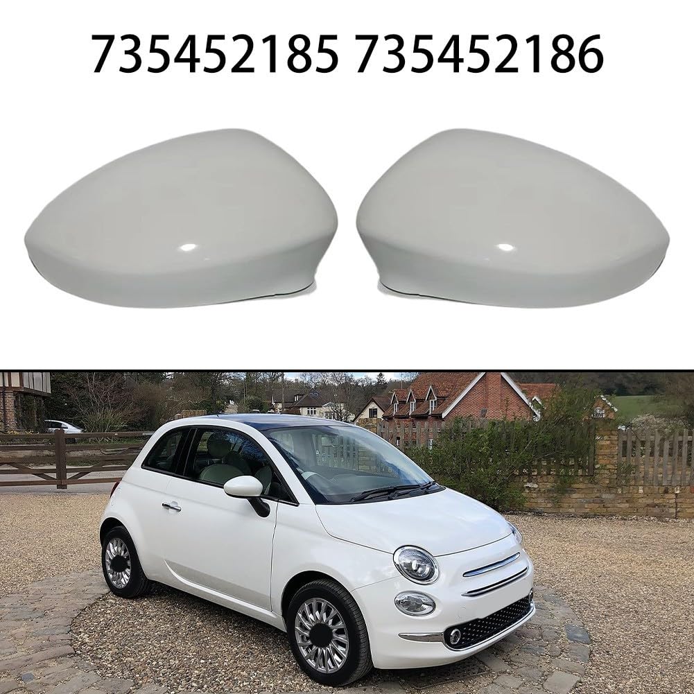 Carcasa para espejo retrovisor exterior, color blanco, compatible con FIAT 500 2007-2023 500C Grande Punto para EVO ABS Plástico Pieza de repuesto izquierda derecha