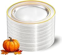 Vista 31 de I00000 60PCS Clear Gold Dessert Plates, Clear Plastic Plates with Gold Rim 7 Inch, Fancy Disposable Wedding Plate Heavy Duty for Thanksgiving