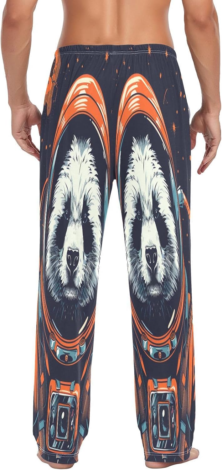 ALAZA Panda Astronaut Space Men's Pajama Pants Men Cotton Pajama Bottoms with Pockets, S