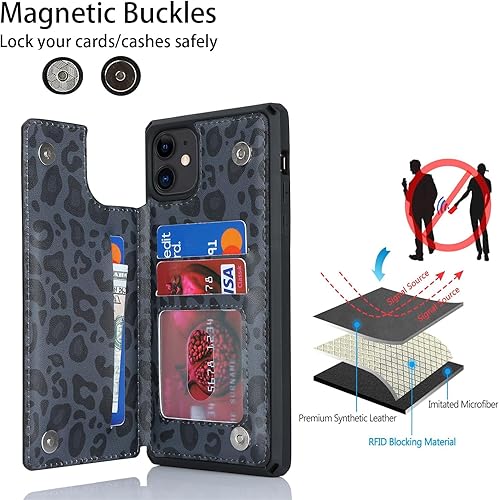 Miniatura 4 de Cavor Funda para iPhone 11 con tarjetero, funda protectora a prueba de golpes a prueba de golpes de grano de leopardo para mujeres y hombres, funda