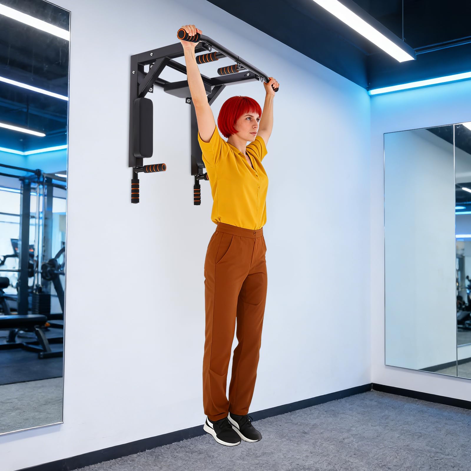 Barra multifunzionale da parete per trazioni e trazioni, stazione per dip station per allenamento in casa, palestra, power tower, attrezzatura per allenamento, fitness, dip stand, supporto per petto