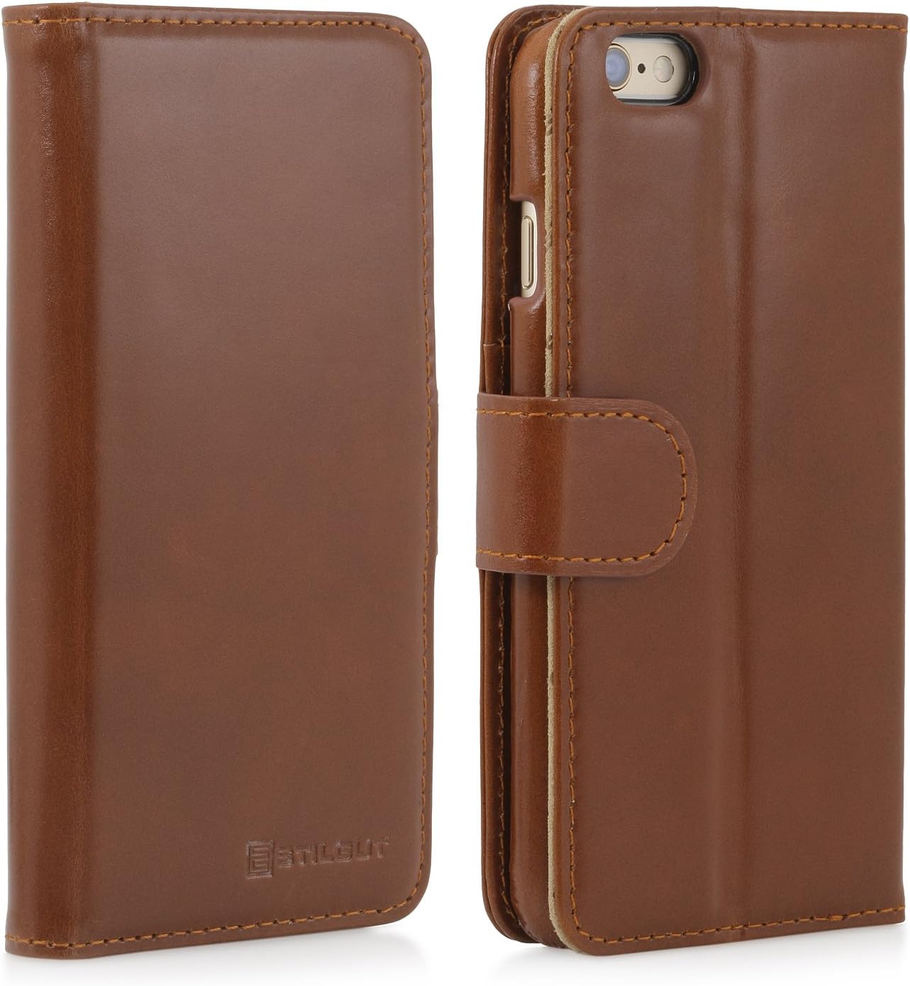 StilGut Talis with Stand, Leather Wallet Case for Apple iPhone 6 & iPhone 6s (4.7''), Cognac Brown