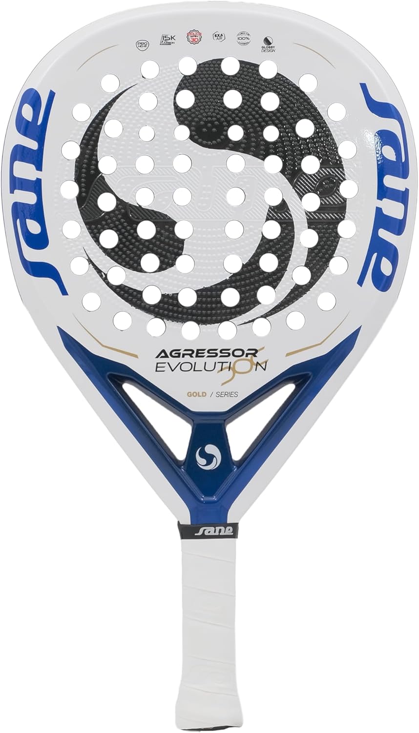 SANE Aggressor Evolution Gold Padel Racquet, Drop-Round Hybrid, Carbon 15K, Pro HD-R Rubber