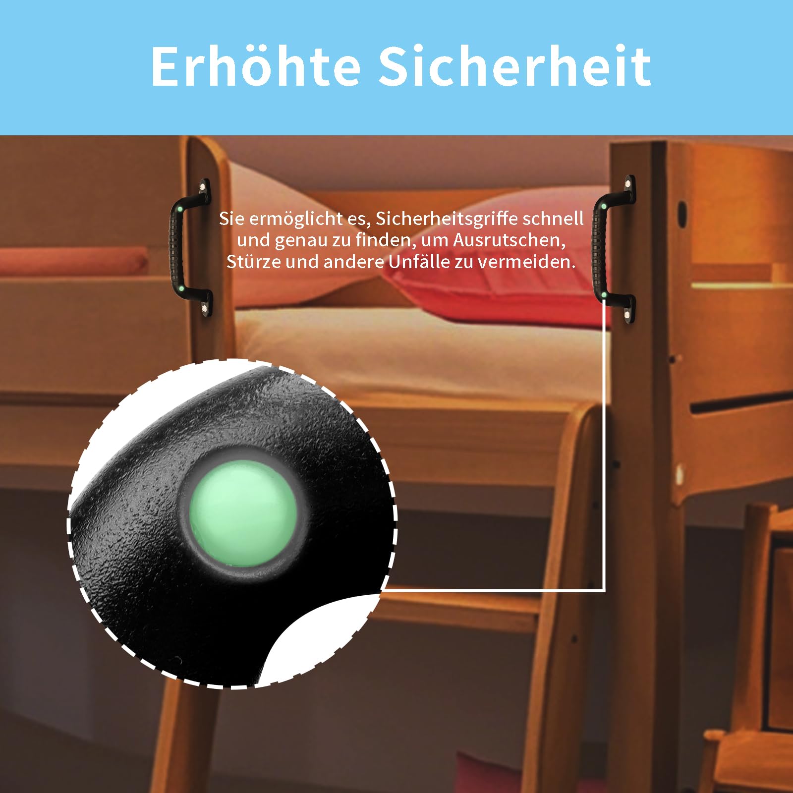 4ER Leuchtende Klettergriffe,Rutschfeste Kunststoffgriffe Kind Indoor Outdoor sichere Klettergerüste,für Spielplätze Baumhäuser Spielhäuser Doppelstockbetten Reckstangen,Schwarz