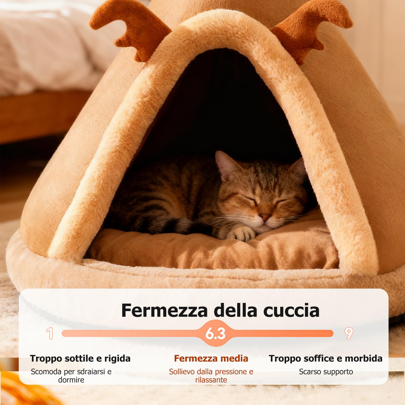 PETCUTE Cuccia per Gatti Semi-Chiusa,Super Morbido,Letto per Gatti con Giocattolo Sospeso e Cuscino Rimovibile Lavabile,Cuccia Gatto Chiusa Interno con Fondo Antiscivolo,XL