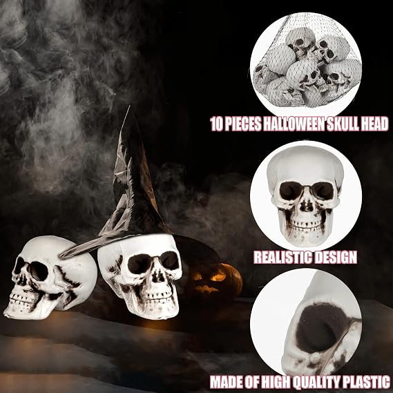 10 Mini Halloween Skull Heads - Skull Decor for Party, Table Decor, Home Gift