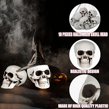 10 Mini Halloween Skull Heads - Skull Decor for Party, Table Decor, Home Gift