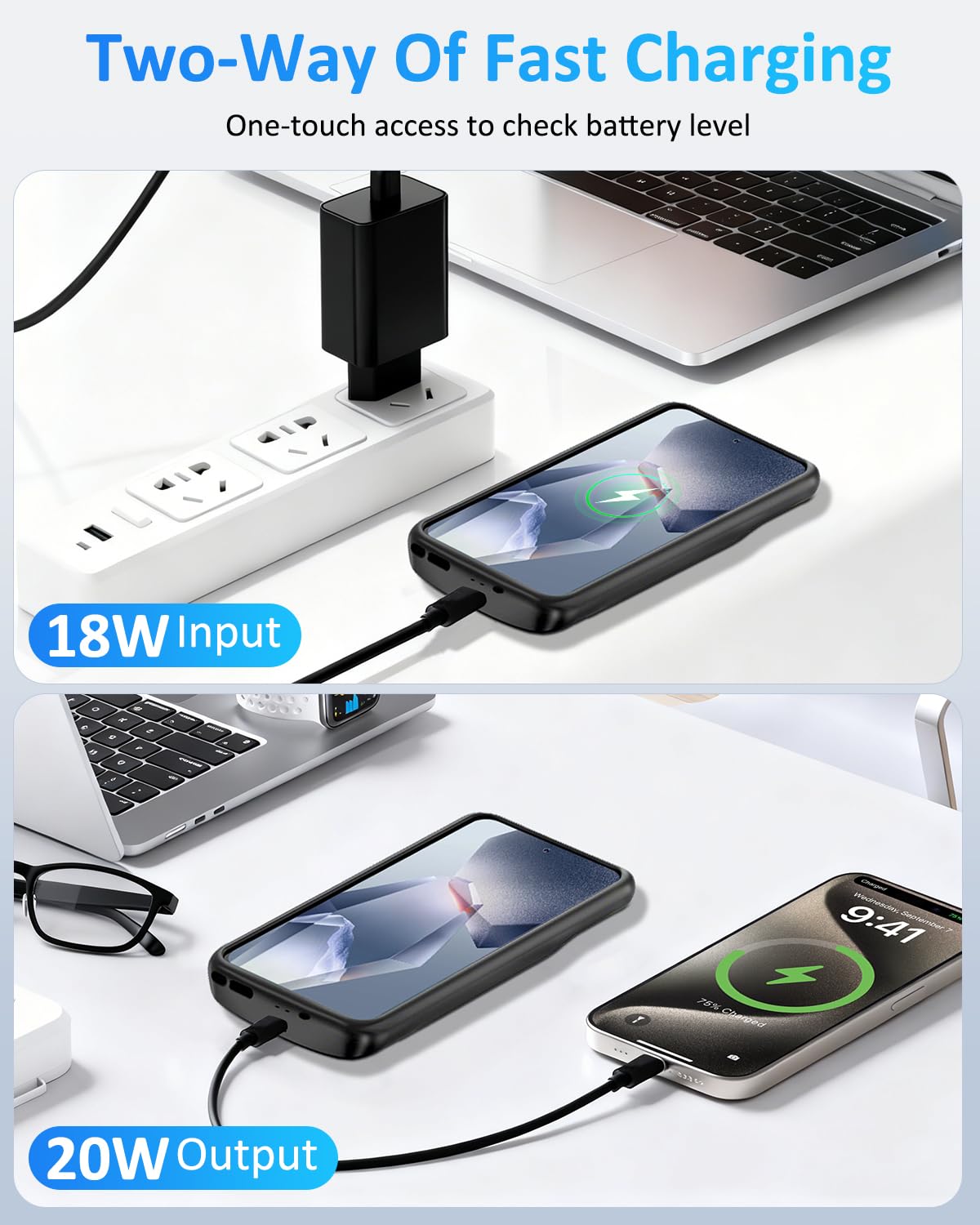 Akkuhülle für Samsung Galaxy S22 plus/S23 Plus (15000mAh),GAN-Technologie Tragbares Ladegerät Ultradünn Erweiterter Akku Hülle Telefonladegerät,Powerbank Handyhülle mit Ladefunktion