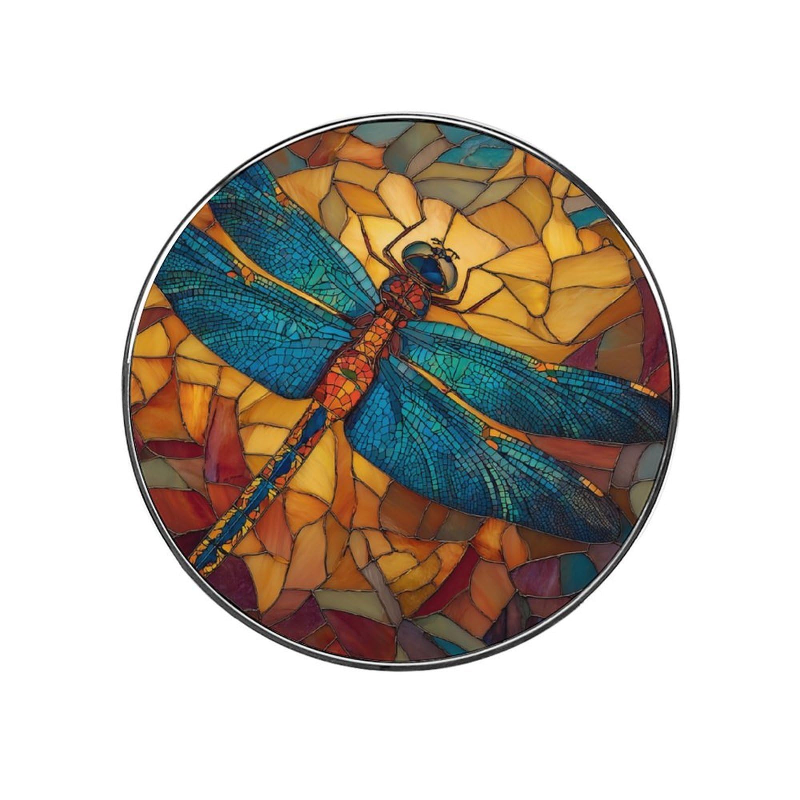 Stained Glass Style A Dragonfly Fridge Magnets DIY Art Round Magnetic Refrigerator Sticker for Home Kitchen Car Garage Decor