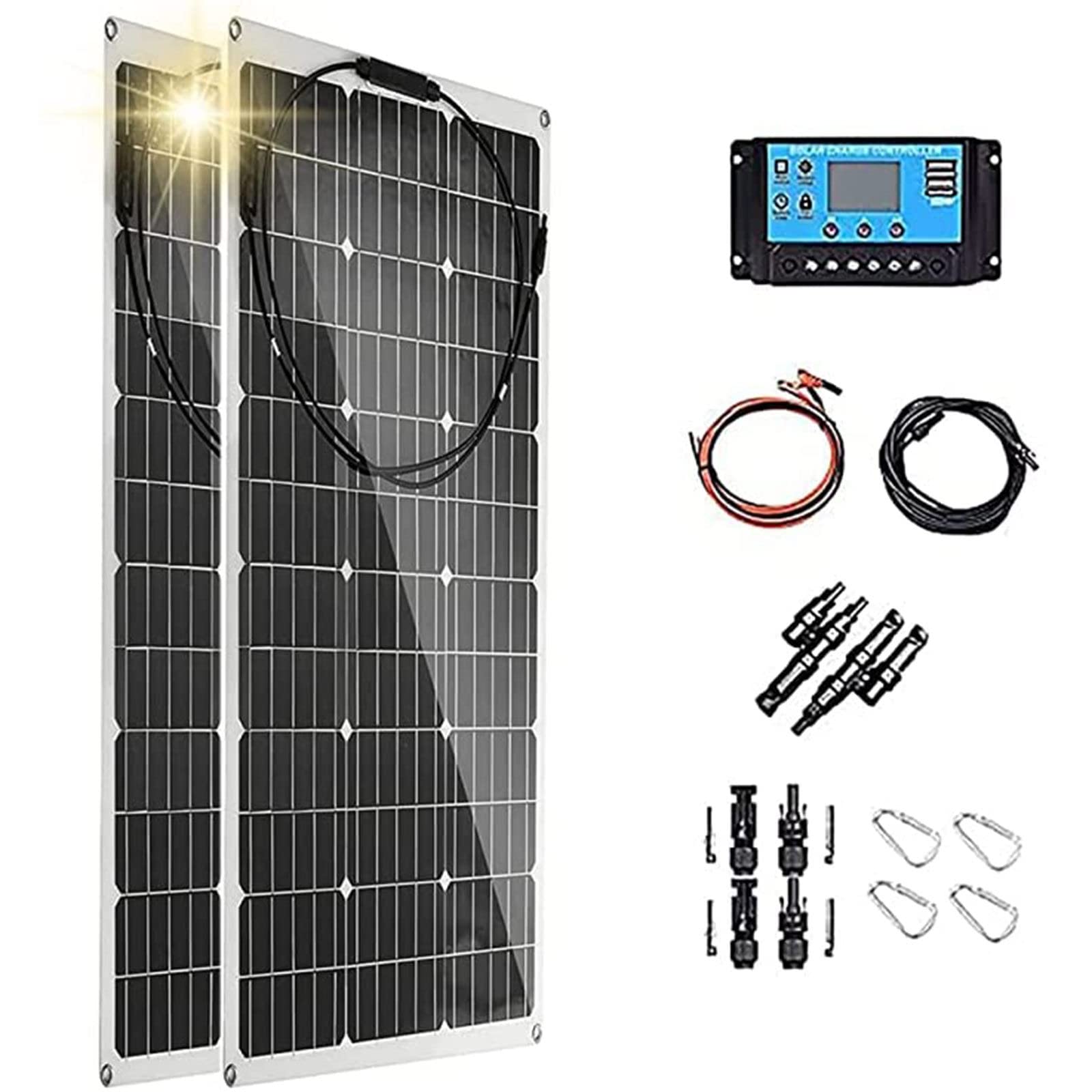 600W 18V półelastyczny zestaw baterii słonecznych, 2 szt. 300W Ultralekki monokrystaliczny panel słoneczny Camper Van Elastyczny zestaw, z kontrolerem 40A, do przyczep kempingowych Rv Car