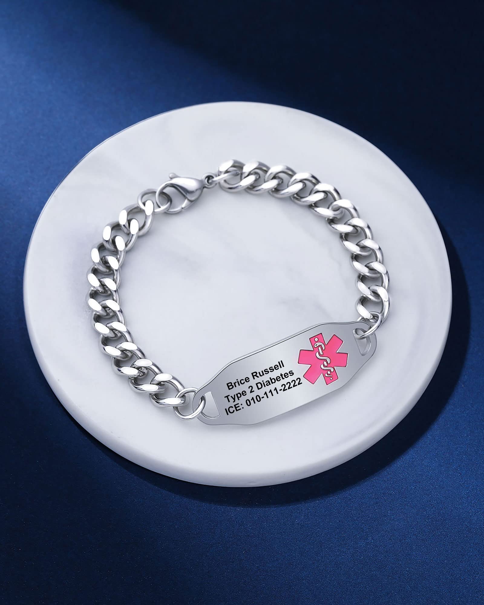 JF.JEWELRY Customized Women's Stainless Steel Medical ID Bracelet | Allergy Medical Alert Bracelet | Free Engraving