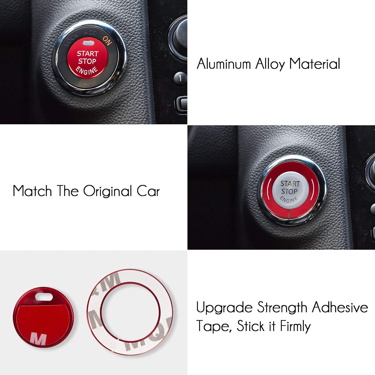 Engine Push Start Stop Button Cover for Infiniti Q50L QX50 Q50 QX56 Q60 QX70 Q70L QX80 QX30, Ignition Button Decoration Trim & Ring Protector Stickers Car Accessories for Infiniti (Red)