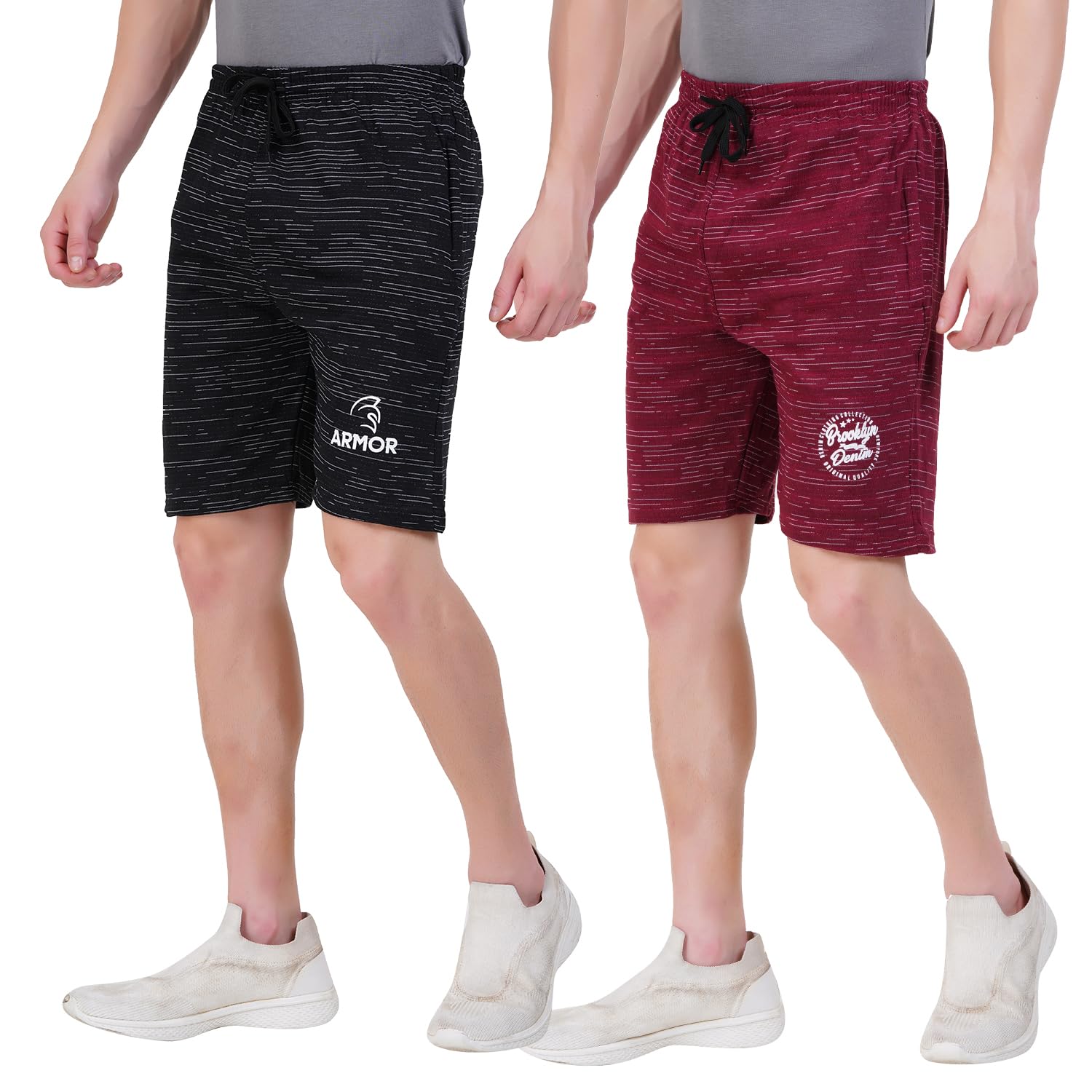 LEELOUIS Men's Casual Slim Fit Shorts | Stylish Above Knee Shorts with Elasit Waist & Rope | Pack of 2-image-30