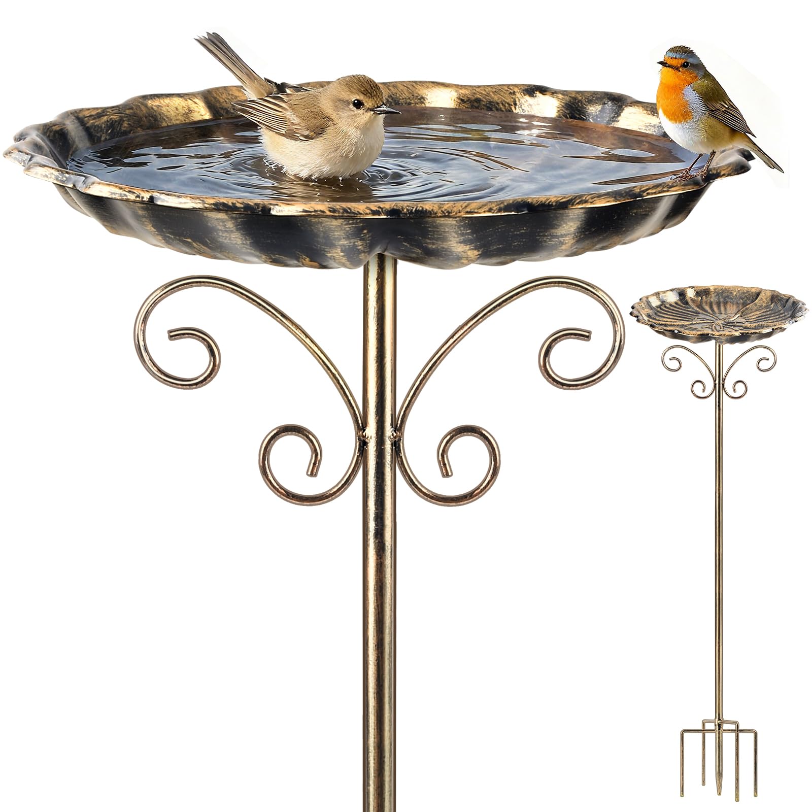 Bain d'oiseaux en métal autoportant à base 5 dents stable pour terrasse