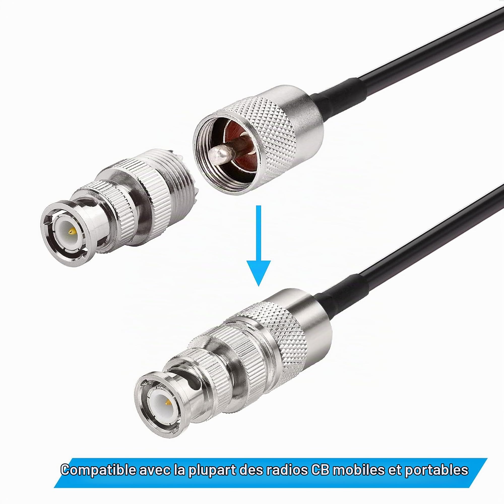 Bingfu Antenne CB Veicolare 27 MHz Flexible Mâle UHF PL259 et BNC 65 cm