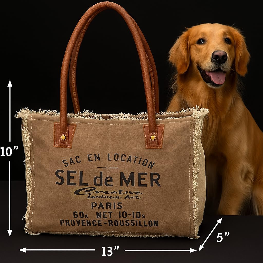 Sel de Mer Canvas Tote Bag for Women with Leather Handles, Shoulder Bag, Casual Everyday Purse, Beach, Travel, Shopping Bag - Image 4