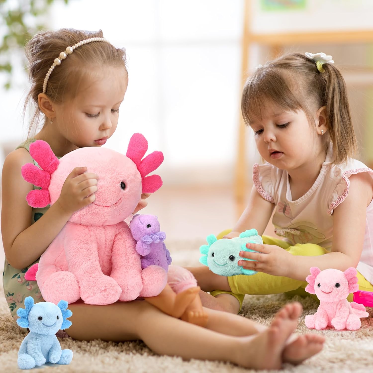 Lenwen 5 Pcs Axolotl Plush Toys 1 Mommy with 4 Cute Babies Axolotl Stuffed Animal Plushies in Tummy Plush Christmas Birthday Gifts for Kids Boys Girls - Image 5