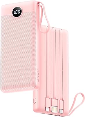 VRURC Powerbank 22.5W Schnelles Aufladen, 20000mAh Power Bank mit Kabel Tragbares Ladegerät USB C LED Display Externer Handyakkus Smartphone Kompatibel mit iPhone, Huawei, Samsung usw – Rosa