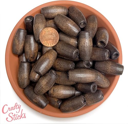 Miniatura 2 de Bolsa de 50 cuentas de madera con agujero grande para macramé, joyas, manualidades, manualidades, guirnaldas y borlas (13 x 25 marrón)