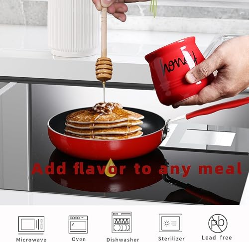 Vista 19 de Tarro de miel de 12 onzas con tapa y tapa de cerámica, color blanco