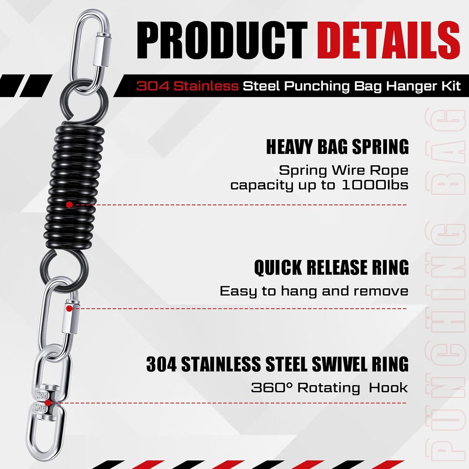 Zonon 8 Pcs Punching Bag Hanger Kit Heavy Bag Spring M8 Double Eye Swivel with Snap Hook Stainless Steel Heavy Bag Hanger for Boxing Bag, Gym Swing, Trapeze, Hammock up to 1000lbs