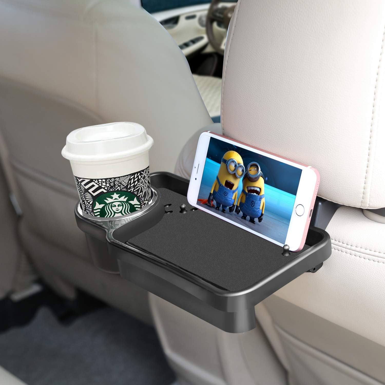 FAGUAN Car Headrest Cell Phone and Beverage Tray Organizer Multifunctional Beverage Cup Hand Plate Seat and Foldable.for Free Your Hands & Meet All Your Needs(Black)