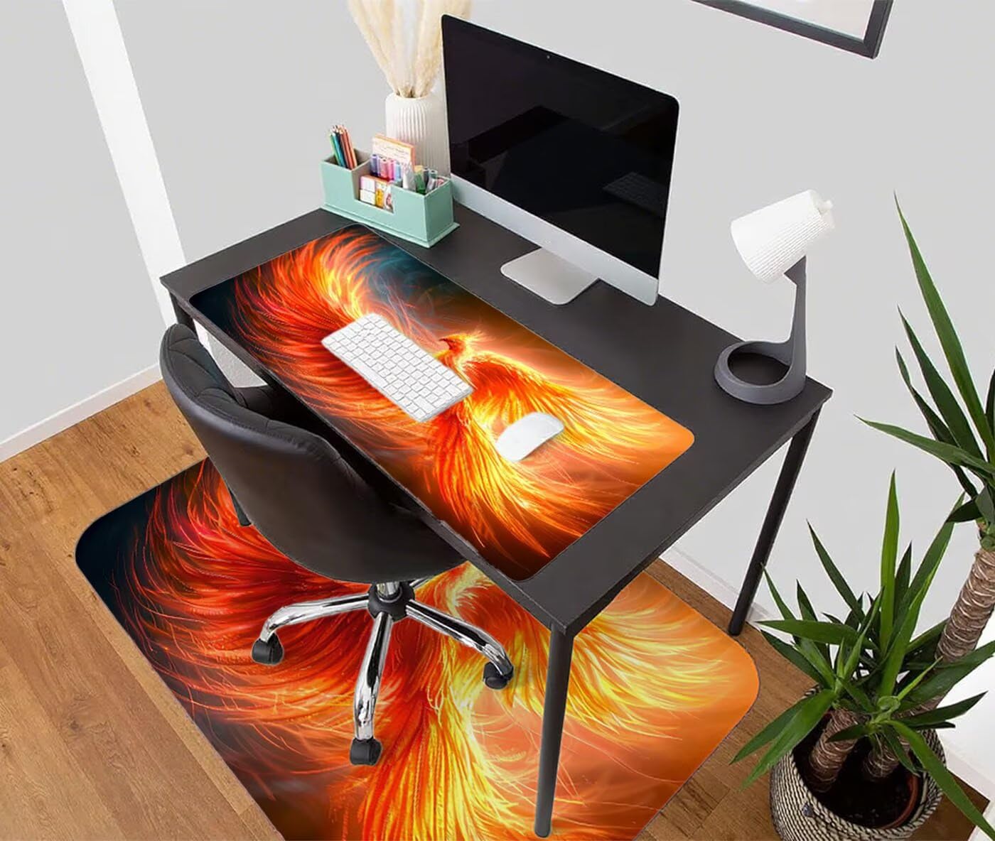 Podkładka pod mysz XXL 1200 x 600 mm, duża podkładka pod mysz gamingowa feniks pod ręką biurko szyte krawędzie wodoodporna antypoślizgowa do komputera, laptopa poprawia precyzję i szybkość, zwierzę S