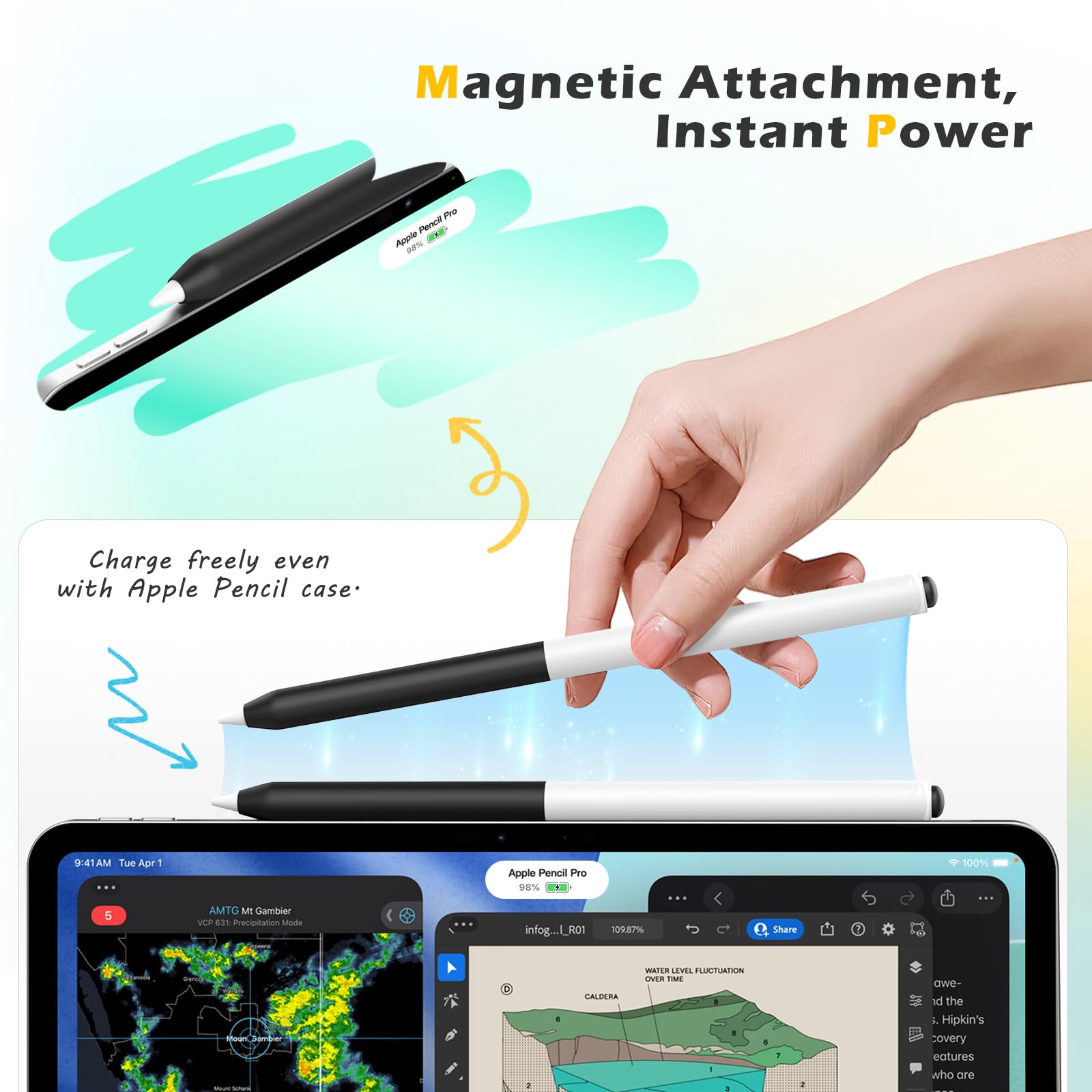 MoKo Clear Silicone Case for Apple Pencil Pro/ 2nd Generation, Black | Crystal Clear Silicone, Protective Cover Sleeve, Compatible with Magnetic Charging, Compatible with Double Tap