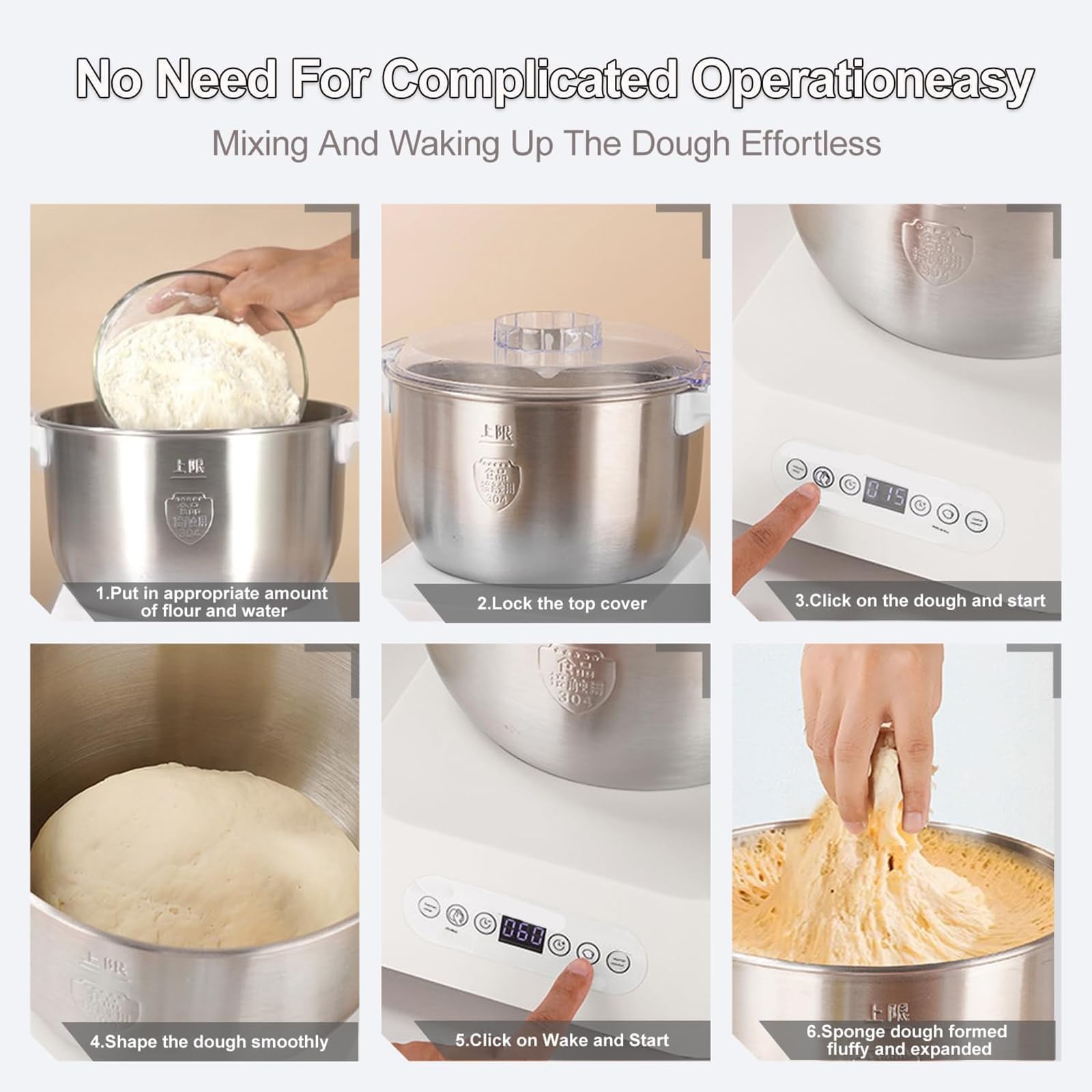 Impastatrice verticale, impastatrice elettrica, impastatrice a spirale per impieghi gravosi con funzione di fermentazione, timer intelligente, acciaio inox 304, impastatrice a due vie per fa