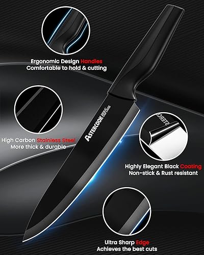 Miniatura 3 de Astercook Knife Set, Kitchen Knife Set with Built-in Sharpener Block, Dishwasher Safe, 15 Pieces German Stainless Steel Knife Block Set, Black