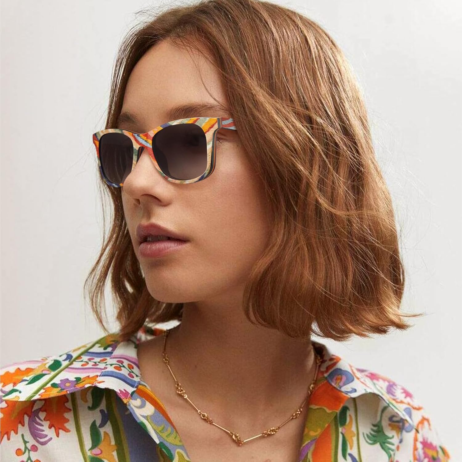 CARFIA Wood Polarized Sunglasses for Men and Women UV400 Protection Retro Square Shades for Driving