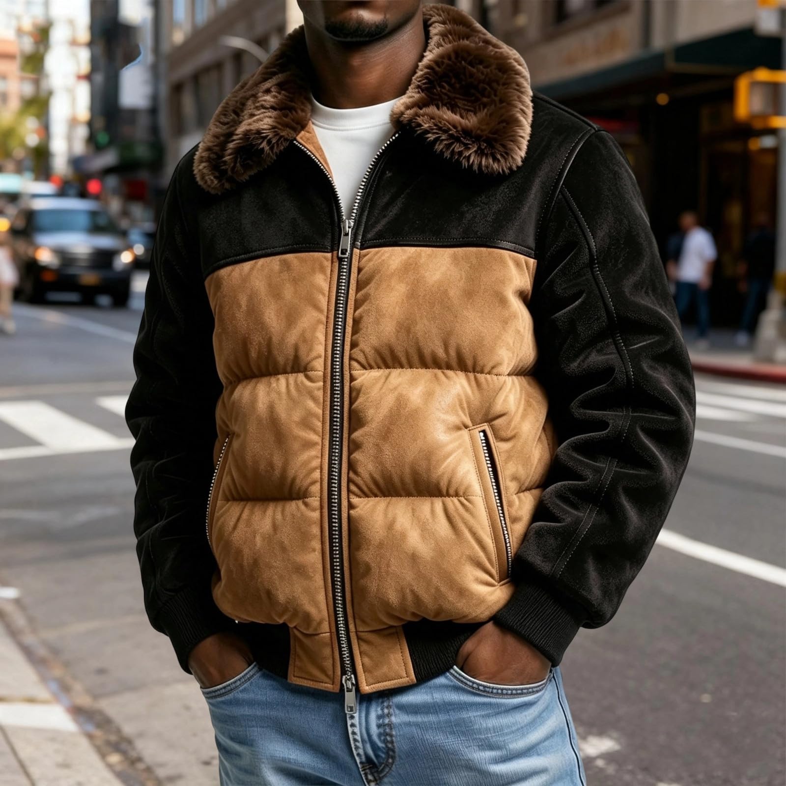 Hommes Veste Hiver Biker Thermo Moto Loisir Bomber Confortable Aviateur Classique Similicuir Revers Vintage