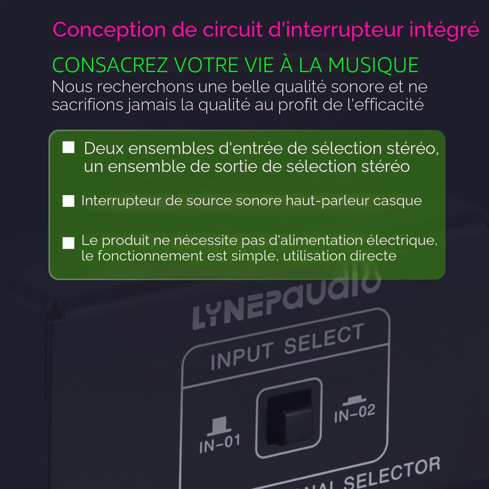 Commutateur audio RCA 2 en 1 sortie/1 entrée 2 sorties A/B Commutateur audio stéréo sans distorsion Jack RCA pour basculer entre haut-parleurs d'ordinateur et casque