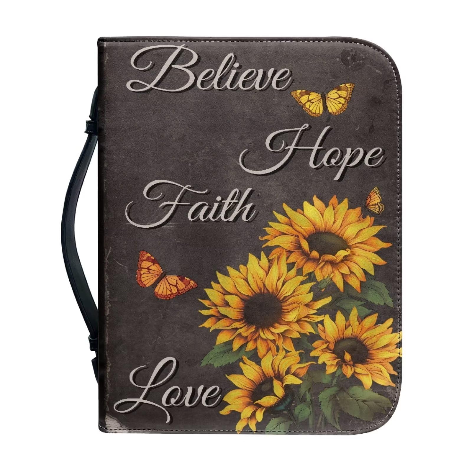 Talayituse Sunflower Butterfly Print Faux Leather Bible Cover for Women Men Book Cover Bible Case Holder Checkbook Pens Study Journal Organizer Tote Church Bag, M โ image 1