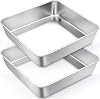 TeamFar 9 Inch Square Cake Pan Set of 2, Stainless Steel Square Baking Pan for Lasagna Cake Brownie, Healthy & Heavy Duty, Dishwasher Safe & Easy Clean, Deep Wall & Smooth Edge