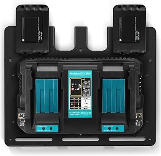 Wall mount for Makita battery holders and chargers Wall mount, stable 4 piece battery holder 18V 14.4V and charger holder and cordless drill driver, order in workshop and garage