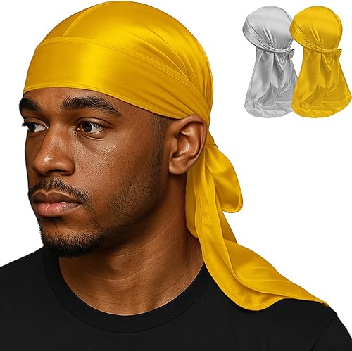 Paquete de 2 piezas de durag sedoso para hombres, ondas, trapo de satén para 360, 540, 720 ondas, regalos ideales para el día del padre