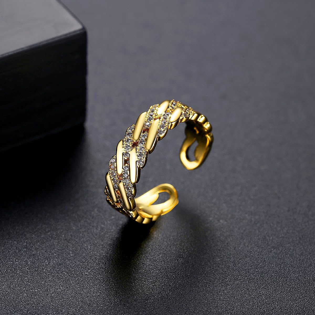14K Gold Twisted Moissanite Ring, Adjustable Rope Design Open Band, Unique Minimalist Jewelry for Women