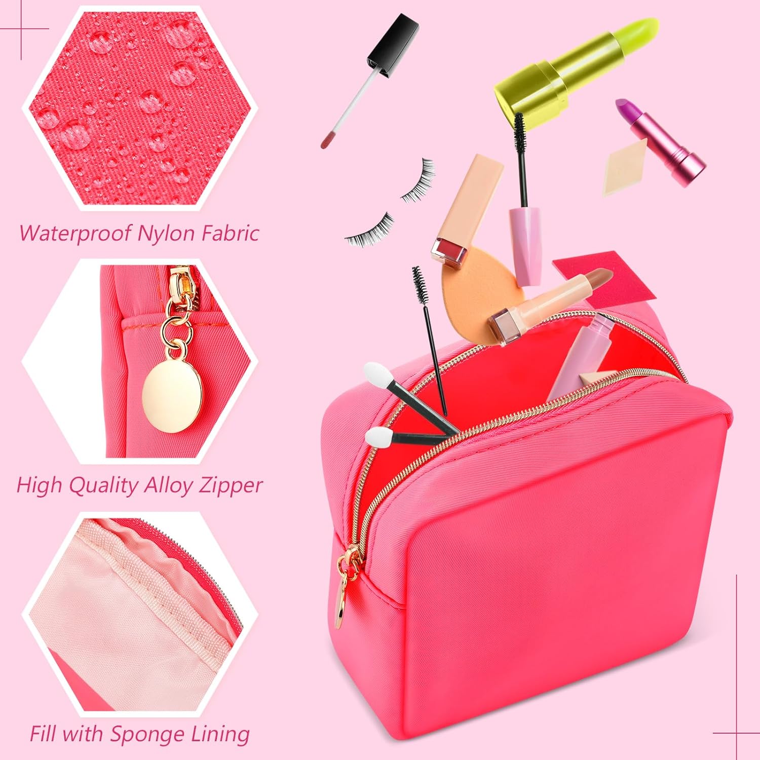 Kacctyen 12 Pcs Mini Makeup Bag Nylon Small Pouch for Purse Mini Square Nylon Pouch with Zipper Small Cosmetic Travel Makeup Bag Purse Organizer for Women(Bright Color,Regular) - Image 2