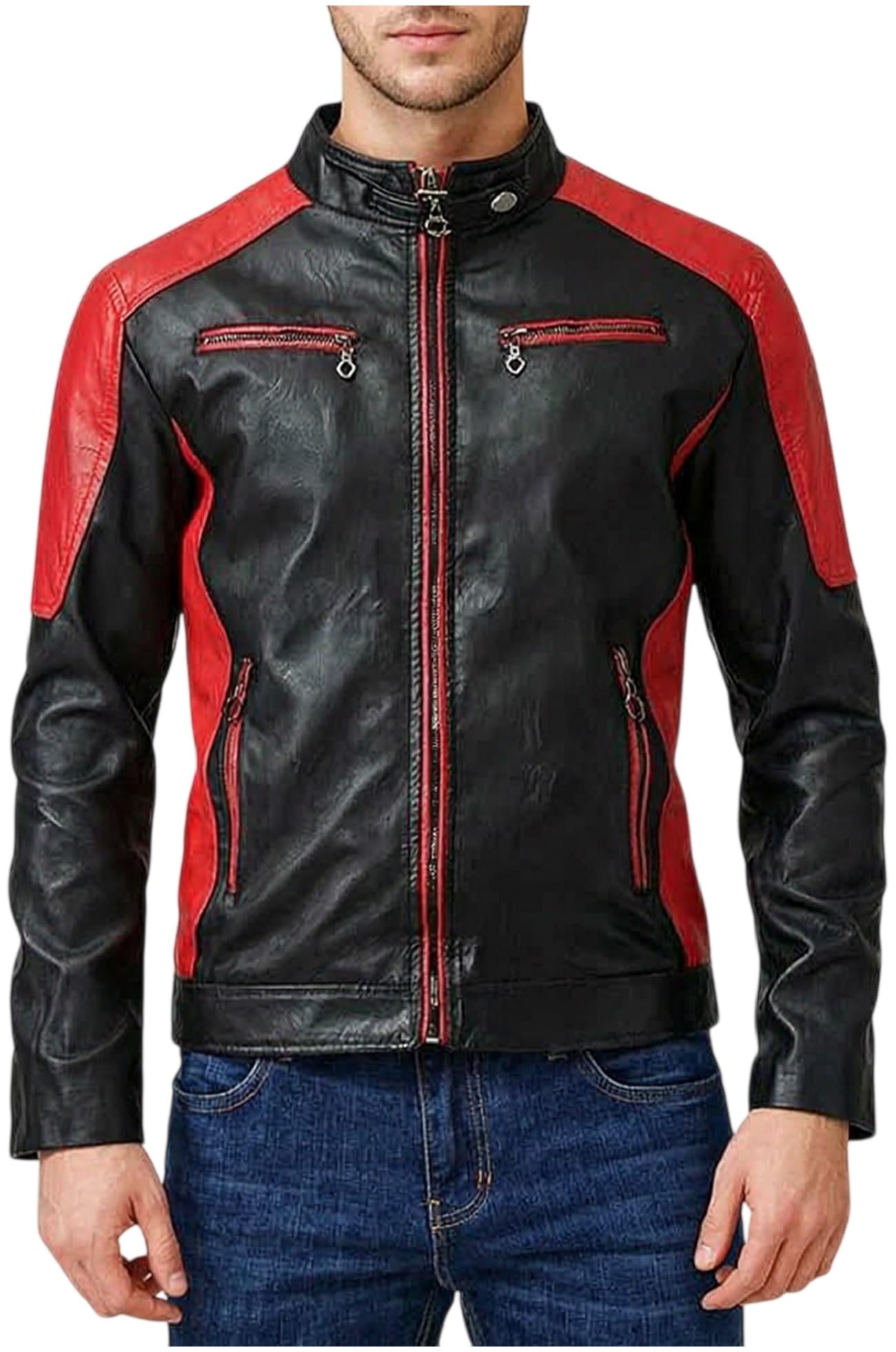 Chaqueta de motociclista de cuero retro de dos tonos para hombre, estilo clásico de moto, ligera, ropa de abrigo Cafe Racer
