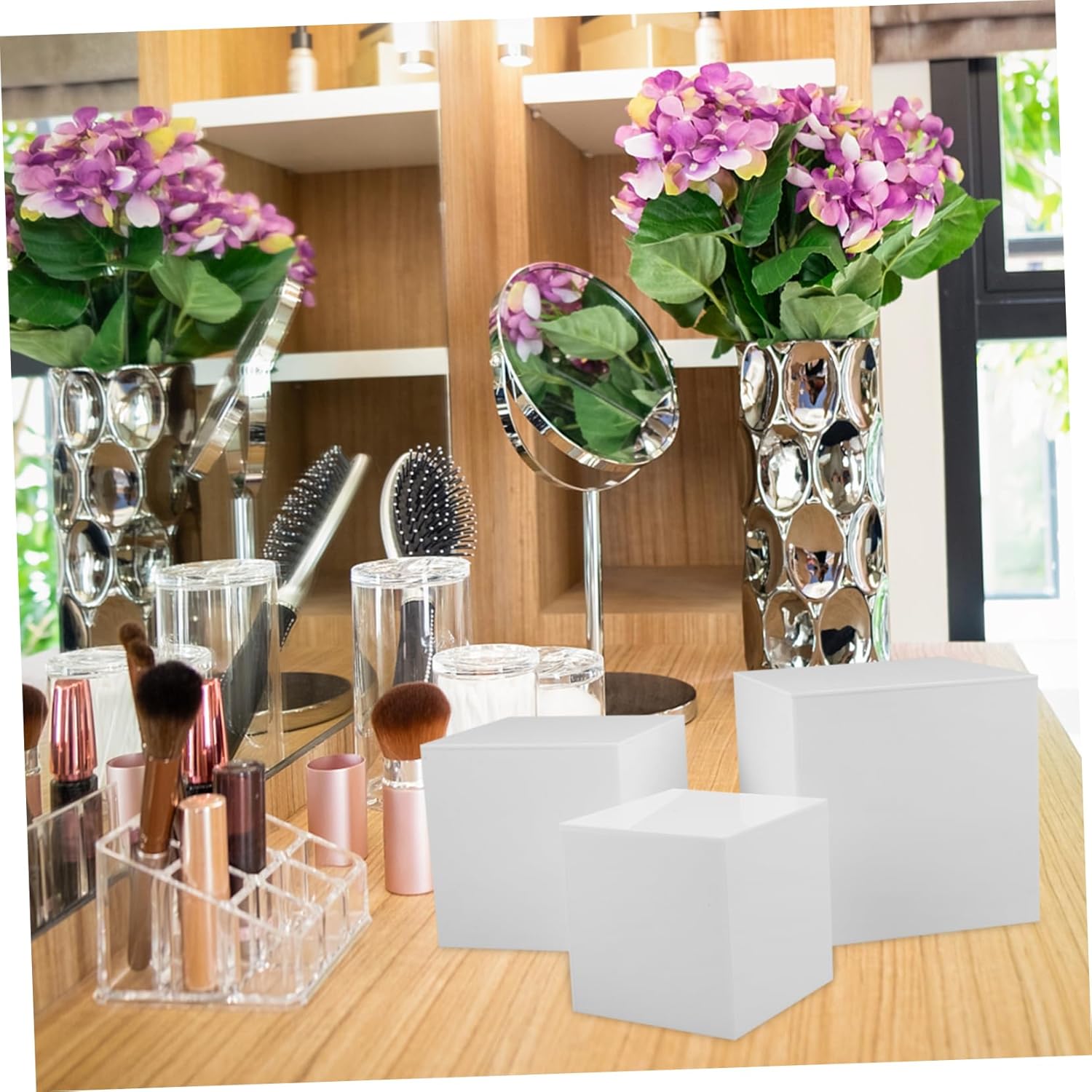 VOSAREA 3pcs Acrylic Cube Display Cases of Stackable Risers for Collectibles Multi-purpose Acrylic Stands for Jewelry Desserts and Decor Versatile Storage for Home and Events