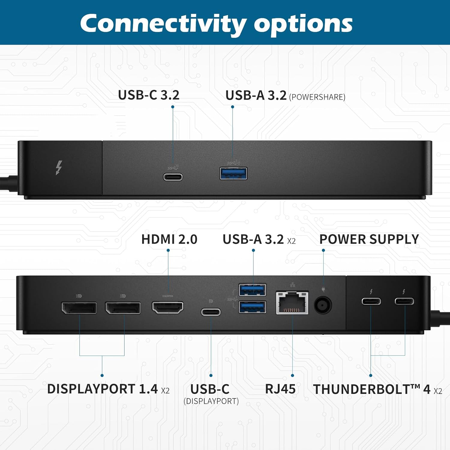 WD22TB4 Dell Docking Station, USB-C/USB-A Dock WD22TB4, 180W Power Adapter + 130W Power Delivery, with FKA HDMI and DP Cable, Support Dual/Triple Monitor & 4K Displays, New - 3 Year Warranty