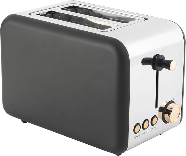 Salter EK2652RG 2-Slice Toaster, 850W, Rose Gold/Black, Extra Wide Slots For Thicker Items, Removable Crumb Tray, Cancel & Reheat Function, 6 Levels Of Browning Control