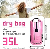 Vista 7 de Bolsa seca de 35 L, mochila impermeable resistente para mujer, material resistente al desgaste para kayak, senderismo, viajes, artículos esenciales