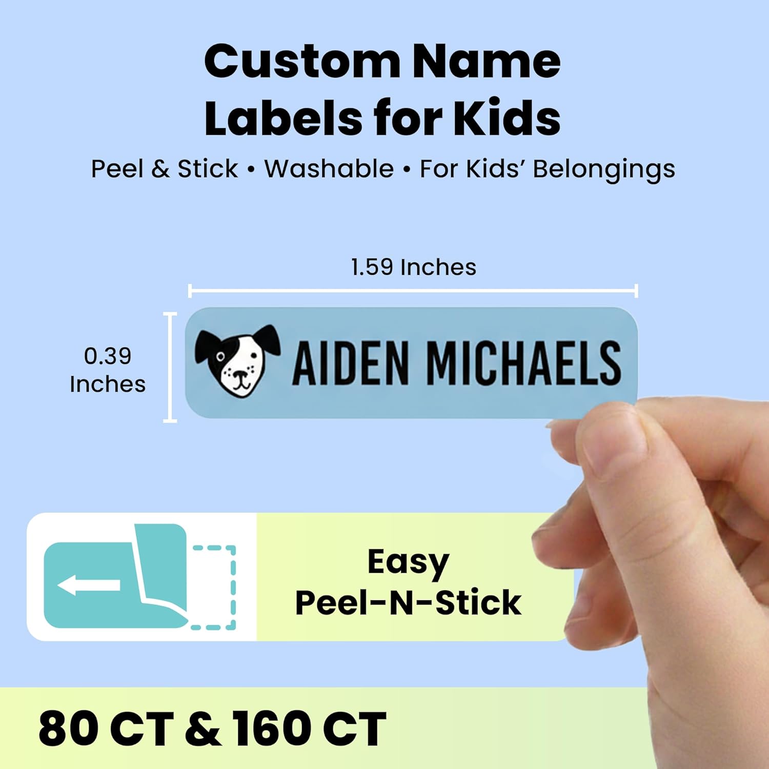 Label Daddy Personalized Waterproof Name Labels for Boys – Custom Kid's Labels for School & Camp – No Iron Needed – Durable for Bottles, Backpacks, Shoes & More – 80 Ct or 160 Ct | Dog Design
