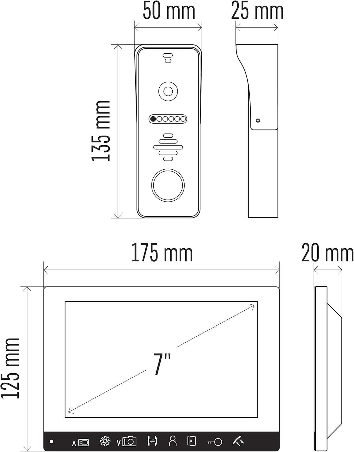 EMOS H3010 Video Intercom dimensions diagram