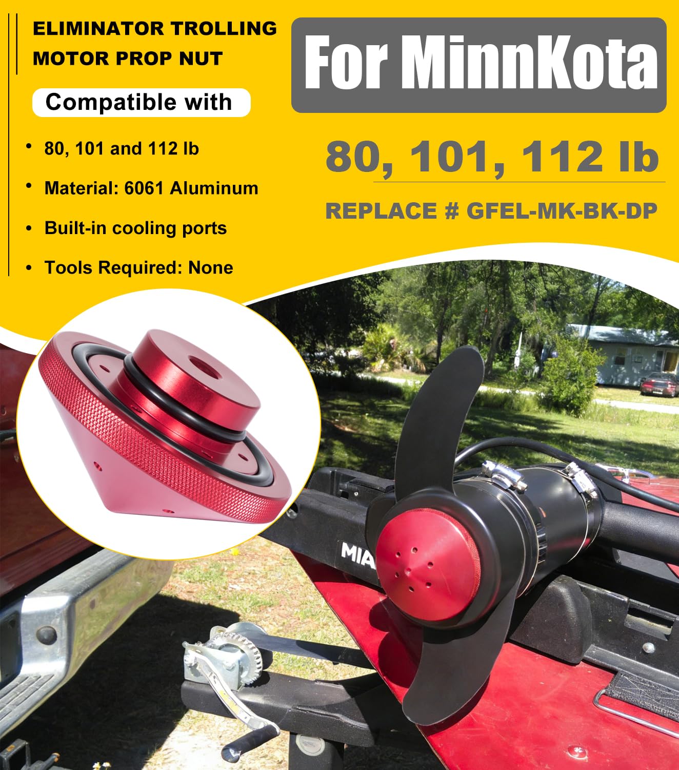 Eliminator Trolling Motor Stützmutter Custom Fit für MinnKota 80, 101 und 50,8 kg Modelle